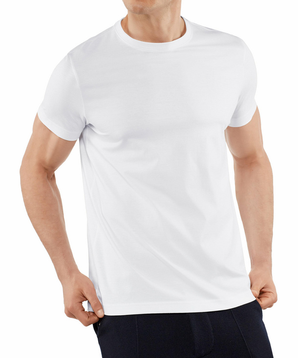 Herren T Shirt Rundhals Polo Weiß Falke