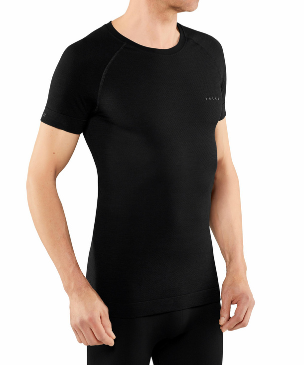 Men Short sleeve Shirt Wool-Tech Light (Black) | FALKE