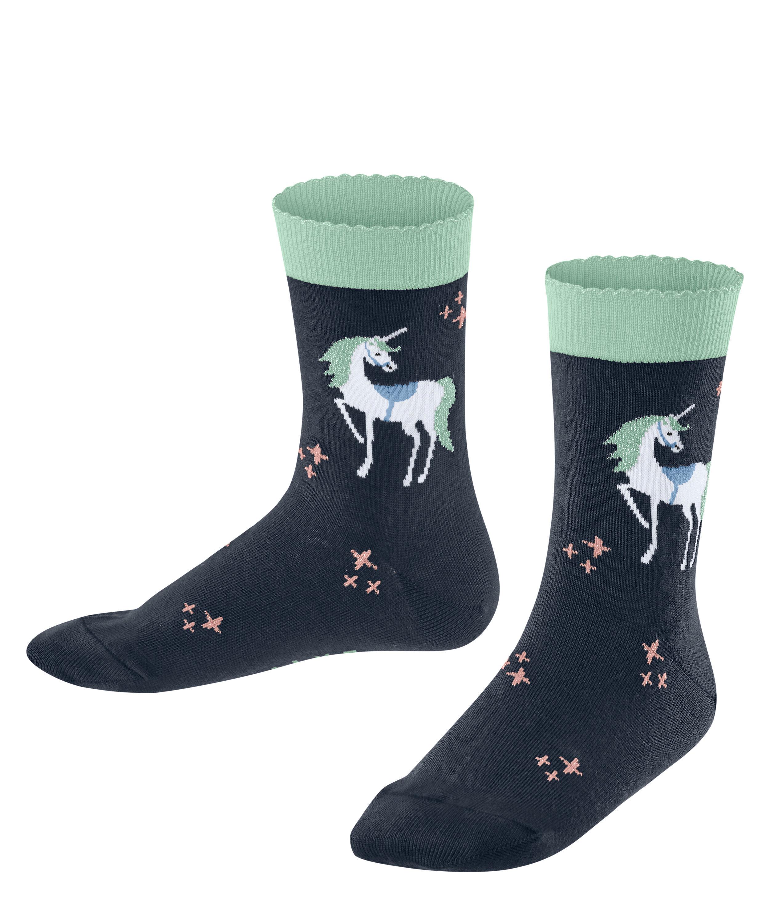 FALKE Magic Unicorn Kids Socks, 4-6.5, Blue, Animal, Cotton