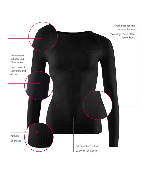 Warm WOMEN LONGSLEEVED SHIRT TIGHT FIT (Black) | FALKE