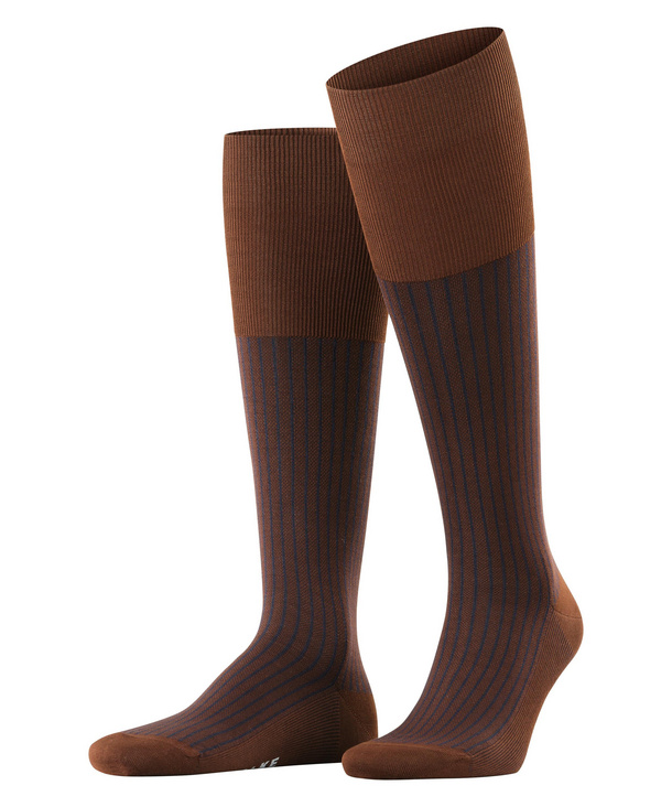 Falke Oxford Stripe Men Knee-High Socks, 11-12, Brown, Ribbed, Cotton