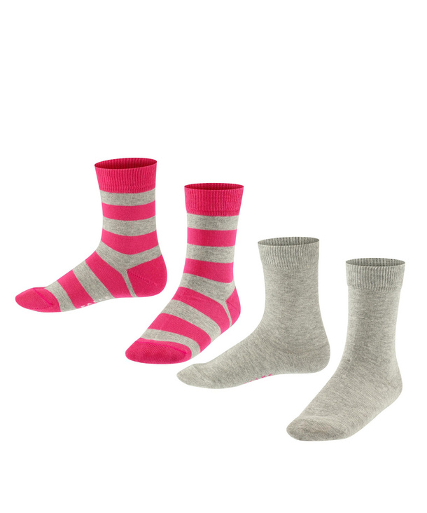 FALKE Socken Happy Stripe 2-Pack Baumwolle Kinder schwarz grau viele weitere Farben verstärkte Kindersocken mit Muster atmungsaktiv bunt mit Streifen im Multipack 2 Paar 