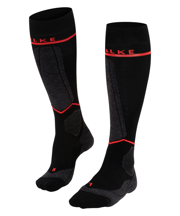 FALKE Womens SK2 Skiing Socks US sizes 6.5 to 10.5 Merino Wool Blend 1 Pair White or Pink In Black 