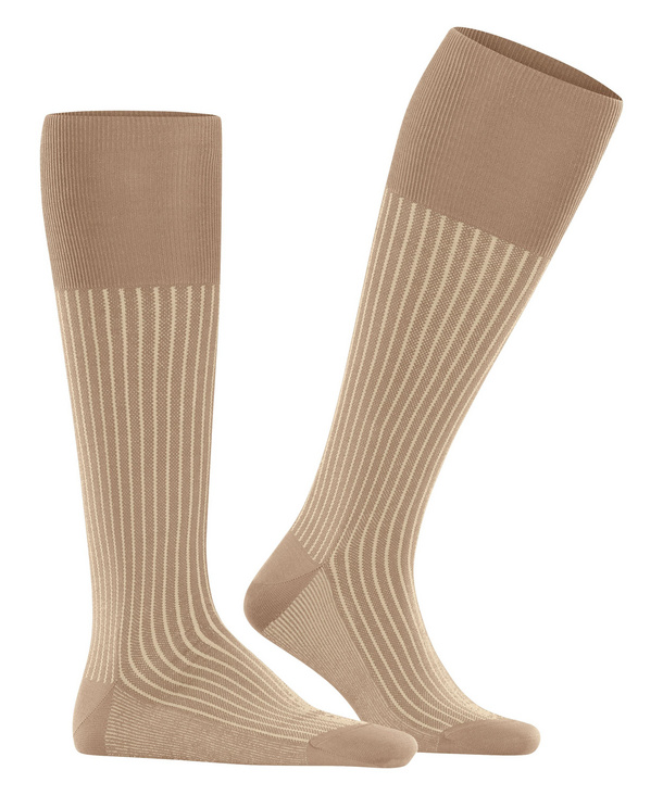 Falke Oxford Stripe Knee-High Dress Men Socks - Brown