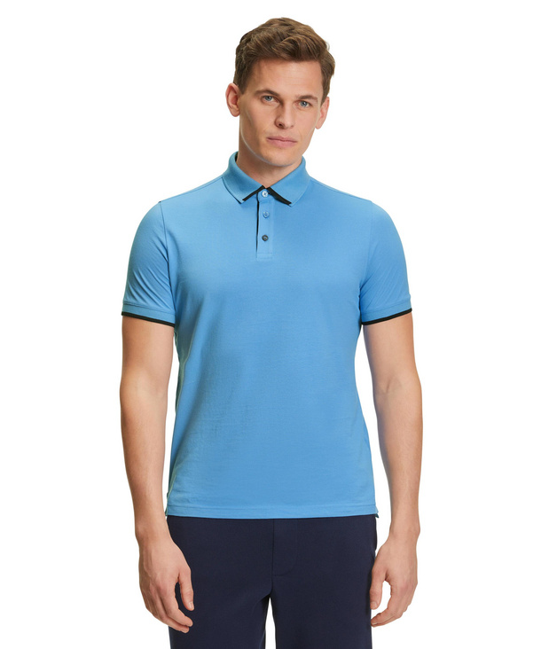 Camiseta punto hombre manga corta y tapeta con tres botones en cuello en  color azul