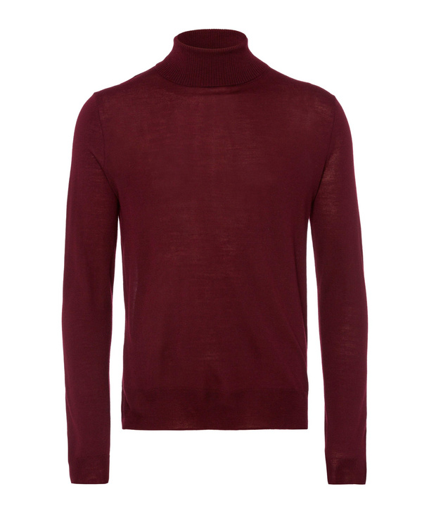 Image of FALKE Men Pullover Roll-neck, 52, Red, Block colour, Virgin Wool