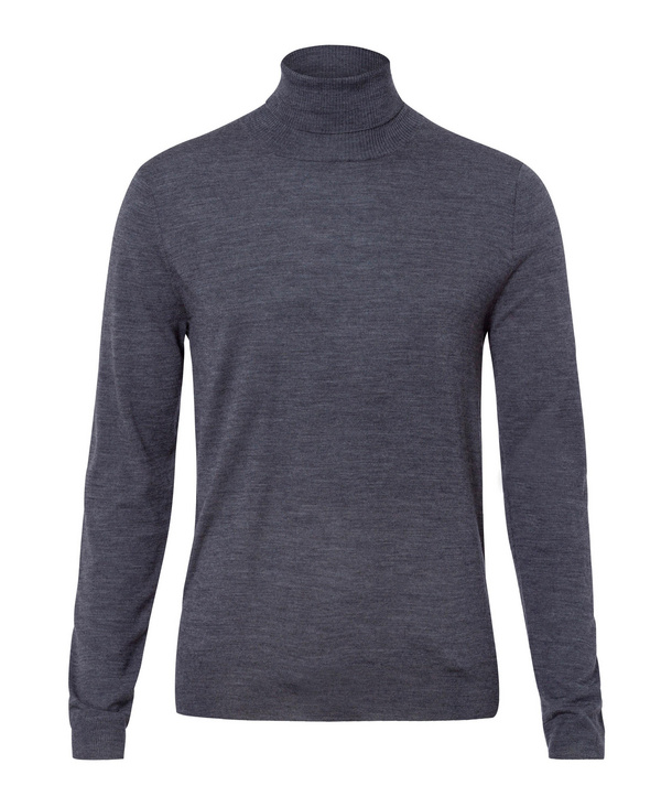 Image of FALKE Men Pullover Roll-neck, 50, Grey, Block colour, Virgin Wool
