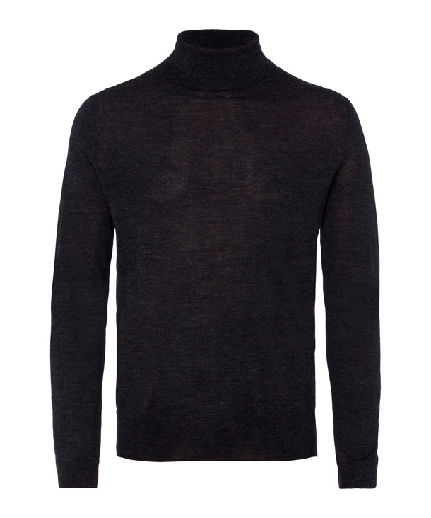 Image of FALKE Men Pullover Roll-neck, 56, Grey, Block colour, Virgin Wool