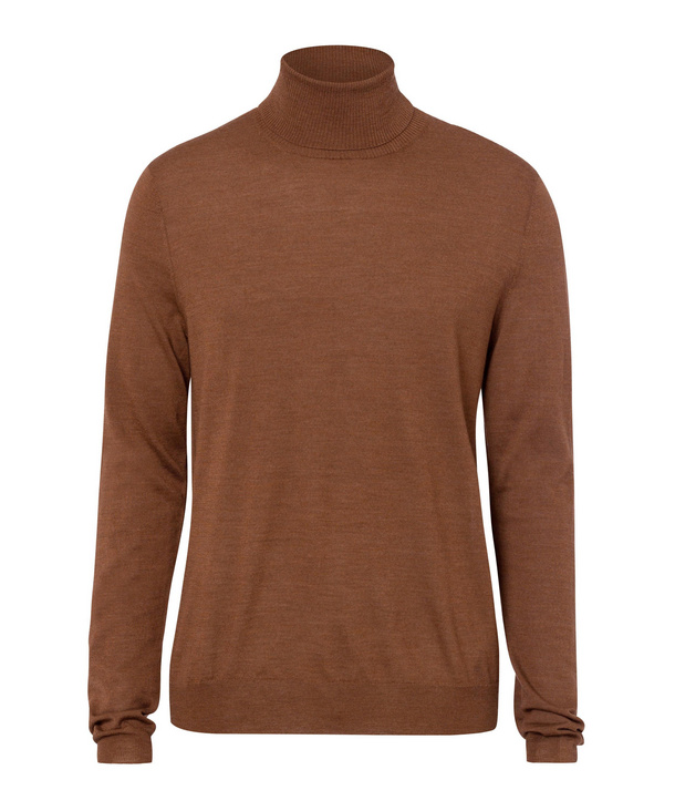 Image of FALKE Men Pullover Roll-neck, 54, Brown, Block colour, Virgin Wool