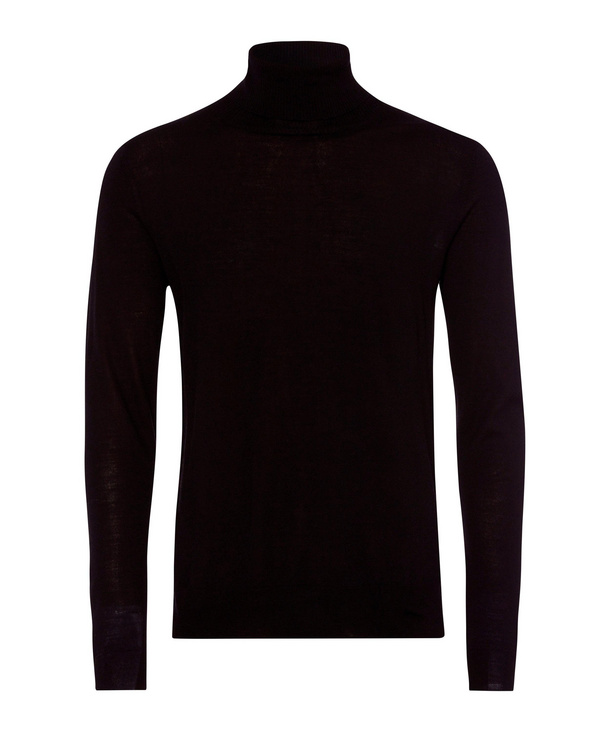 Image of FALKE Men Pullover Roll-neck, 46, Black, Block colour, Virgin Wool