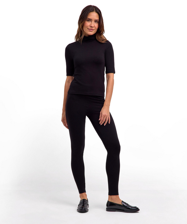 Leggings Donna In Viscosa Jersey Elasticizzato - Pantaloni Lunghezza Intera - Mid Rise