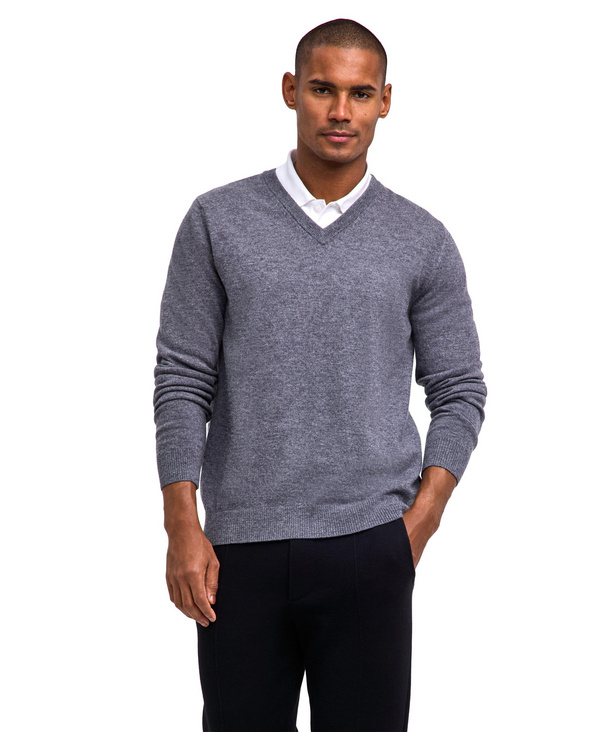 Lambswool Pullover Herren Pullover V Ausschnitt Grau Pure