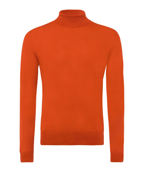 Image of FALKE Men Pullover Roll-neck, 48, Red, Block colour, Virgin Wool