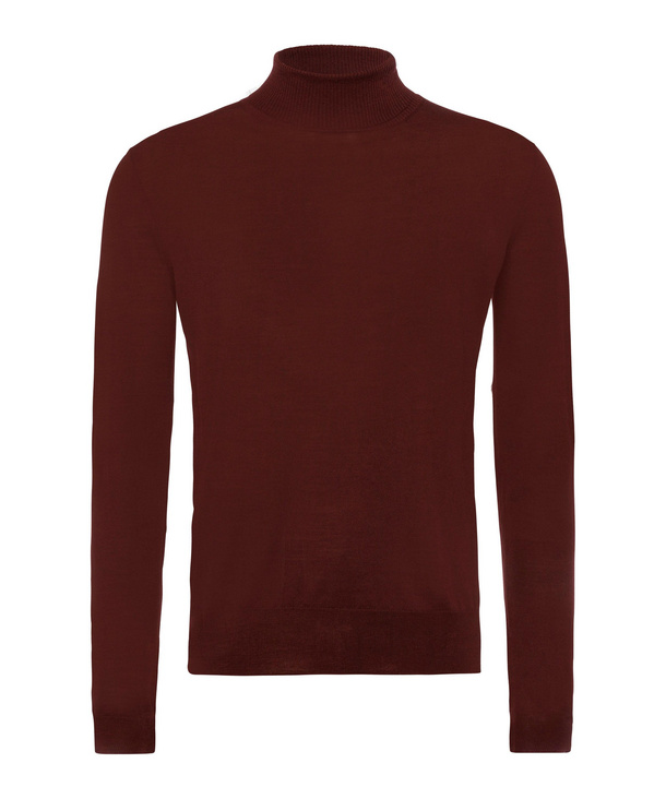 Image of FALKE Men Pullover Roll-neck, 56, Red, Block colour, Virgin Wool