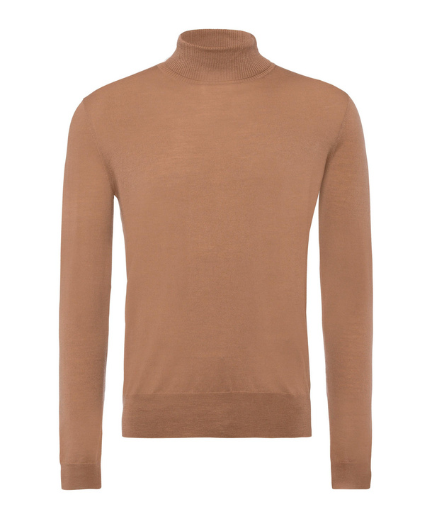 Image of FALKE Men Pullover Roll-neck, 46, Beige, Block colour, Virgin Wool