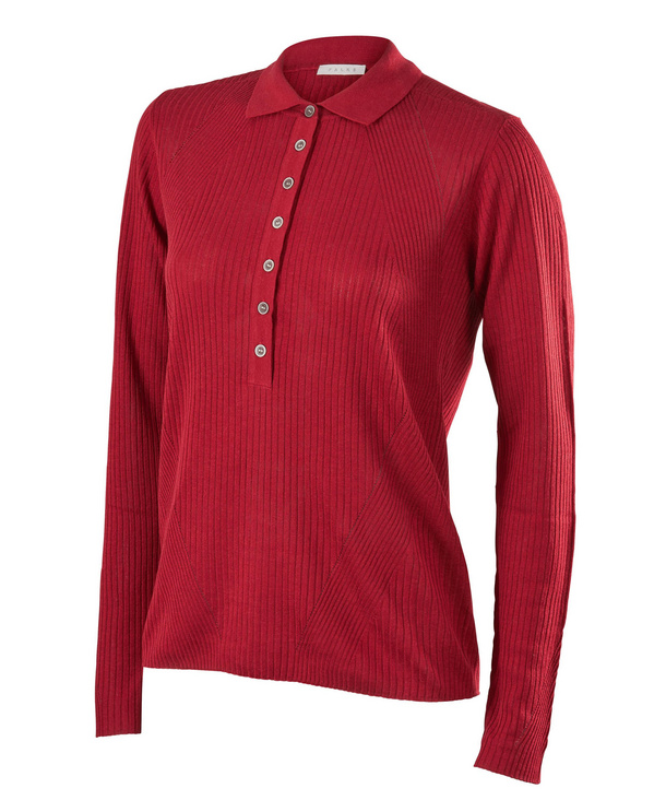 Image of FALKE Portofino Women Longsleeved Shirt Polo, L, Red, Block colour, Silk