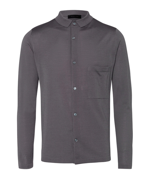 Image of FALKE Men Shirt, 54, Grey, Block colour, Virgin Wool
