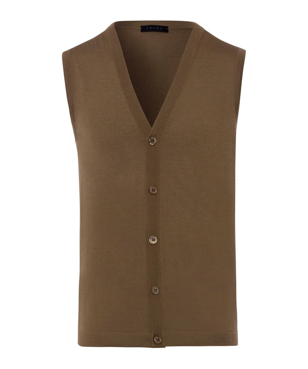 Image of FALKE Men Waistcoat, 46, Green, Block colour, Virgin Wool