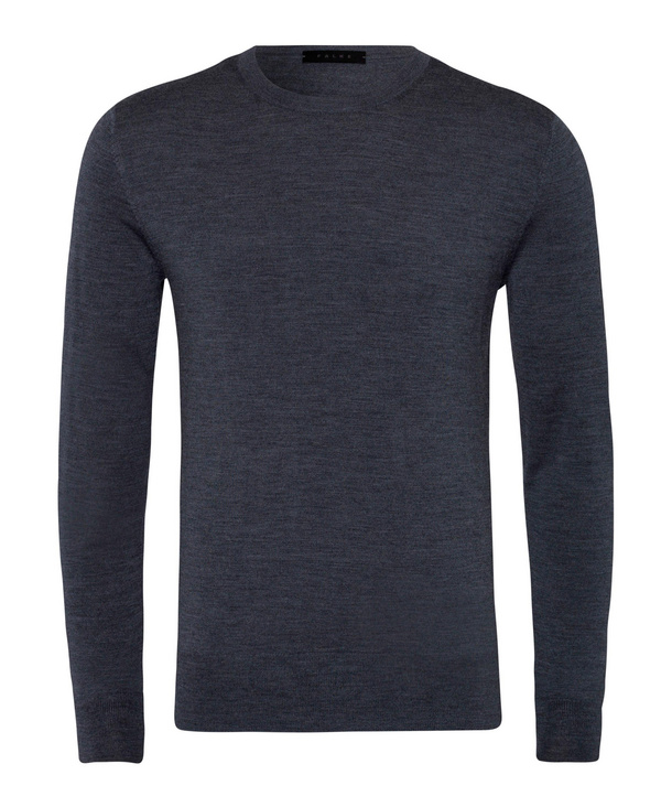 Image of FALKE Men Pullover Round-neck, 46, Grey, Block colour, Virgin Wool