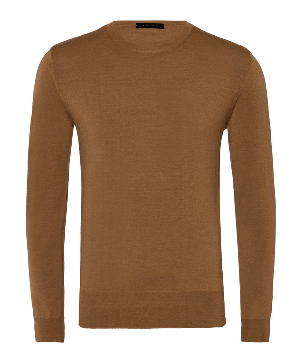 Image of FALKE Men Pullover Round-neck, 46, Beige, Block colour, Virgin Wool