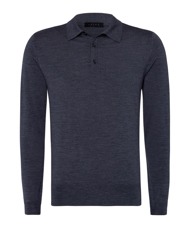 Image of FALKE Men Pullover Polo, 46, Grey, Block colour, Virgin Wool