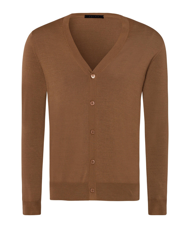 Image of FALKE Men Cardigan, 46, Beige, Block colour, Virgin Wool