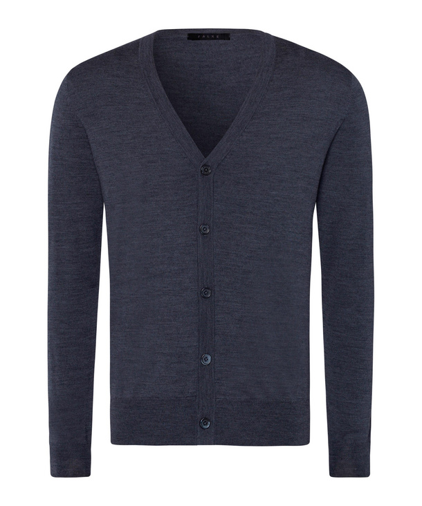 Image of FALKE Men Cardigan, 46, Grey, Block colour, Virgin Wool