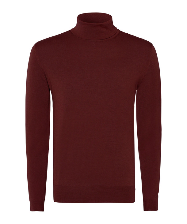 Image of FALKE Men Pullover Roll-neck, 54, Red, Block colour, Virgin Wool