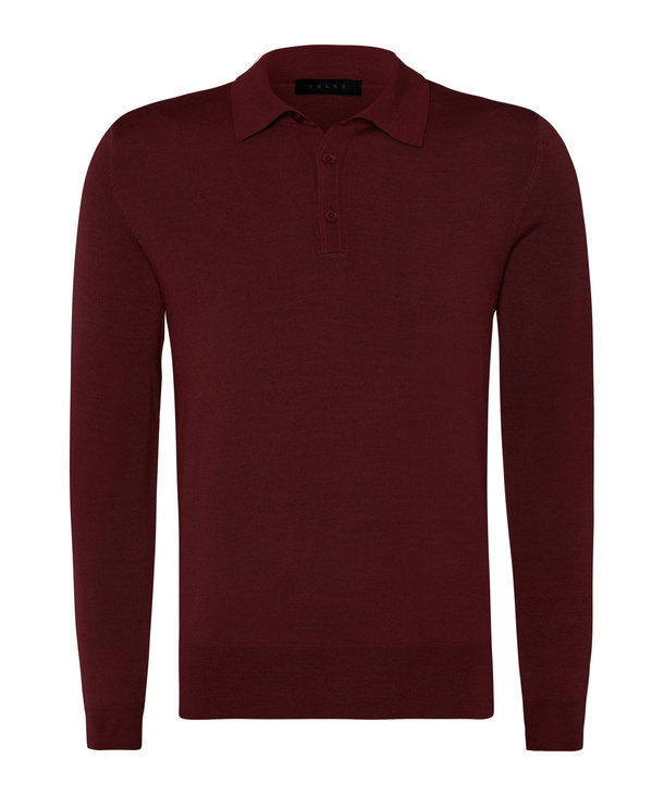 Image of FALKE Men Pullover Polo, 56, Red, Block colour, Virgin Wool