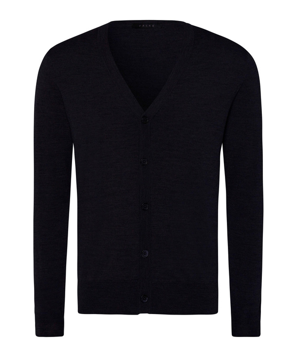 Image of FALKE Men Cardigan, 48, Black, Block colour, Virgin Wool