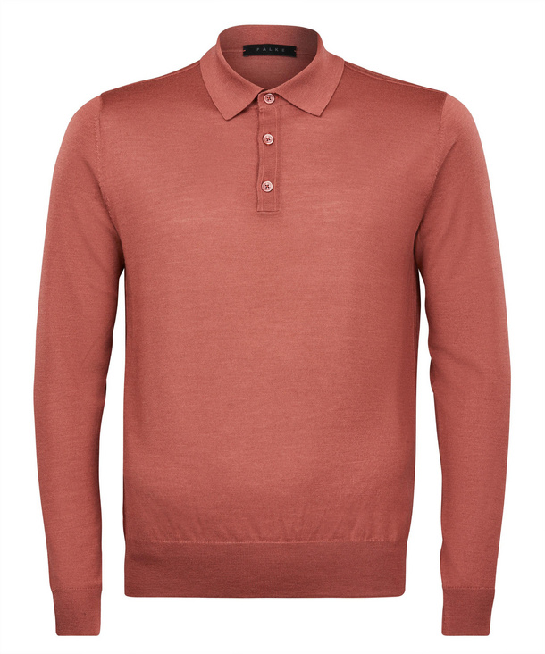 Image of FALKE Men Pullover Polo, 52, Red, Block colour, Virgin Wool