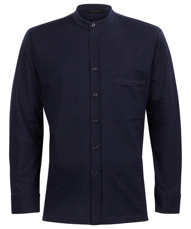 Image of FALKE Men Shirt Stand-up collar, S, Blue, Block colour, Cotton