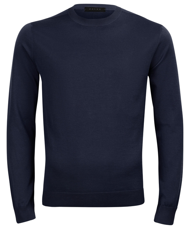 Image of FALKE Men Pullover Round-neck, 46, Blue, Block colour, Cotton