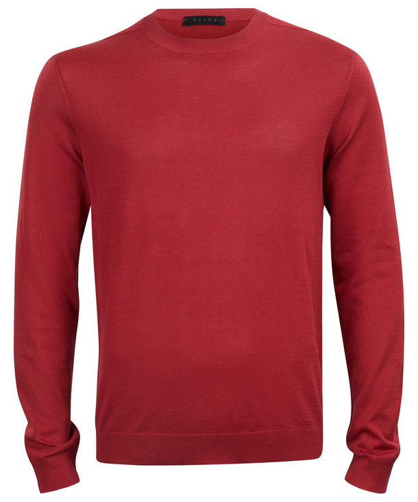 Image of FALKE Men Pullover Round-neck, 46, Red, Block colour, Cotton