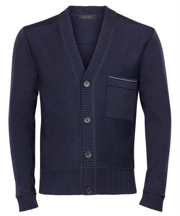 Image of FALKE Men Cardigan, 50, Blue, Structure, Cotton