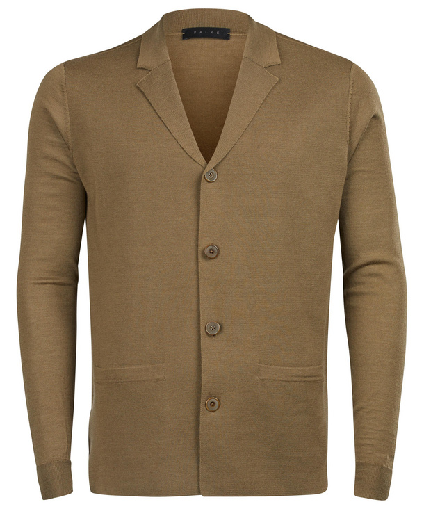 Image of FALKE Men Cardigan, 50, Green, Block colour, Virgin Wool