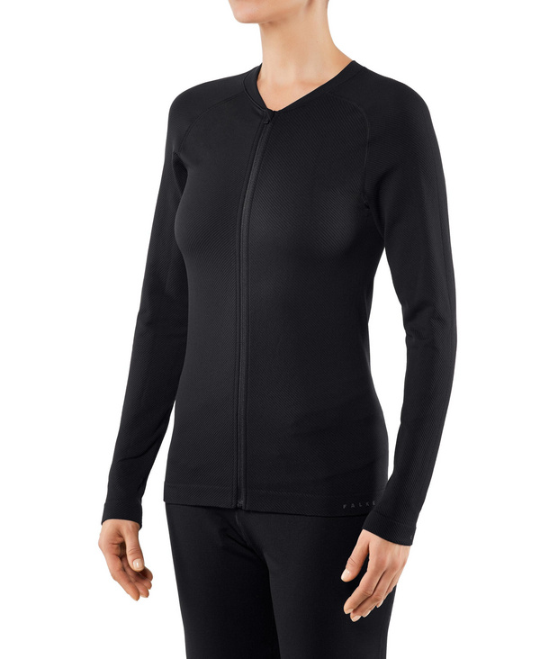 Image of FALKE Crepe Women Cardigan Stand-up collar, L, Black, Block colour, Cotton