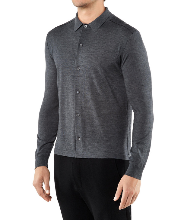Image of FALKE Men Shirt Polo, L, Grey, Block colour, Virgin Wool