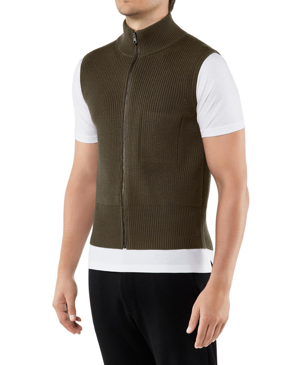 Image of FALKE Men Waistcoat Stand-up collar, M, Green, Block colour, Virgin Wool