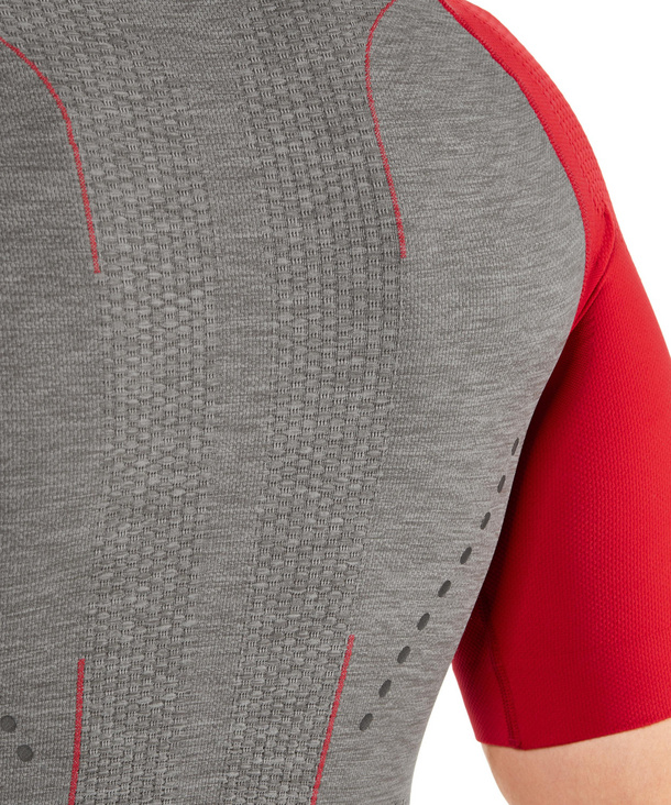 Grey//Black//Red FALKE Mens Impulse Running Short Sleeve Shirt