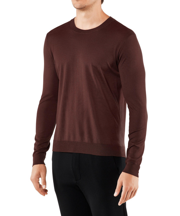 Image of FALKE Men Pullover Round-neck, 3XL, Brown, Block colour, Virgin Wool