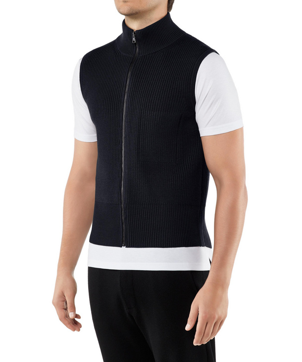 Image of FALKE Men Waistcoat Stand-up collar, M, Blue, Block colour, Virgin Wool