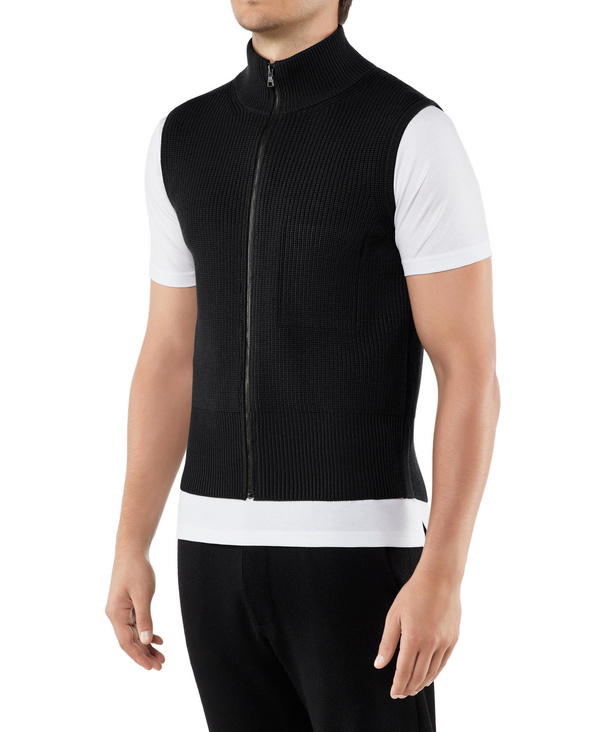 Image of FALKE Men Waistcoat Stand-up collar, XL, Black, Block colour, Virgin Wool