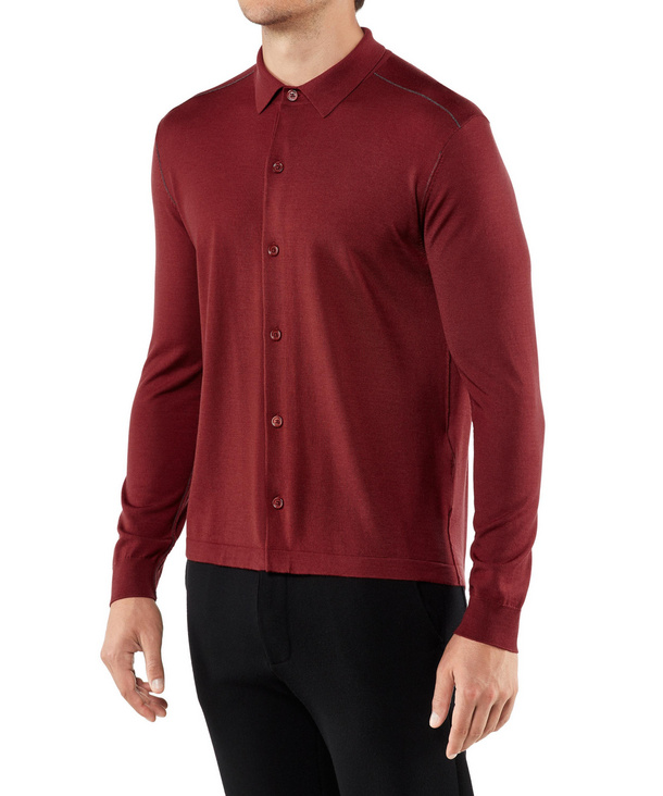 Image of FALKE Men Shirt Polo, S, Red, Block colour, Virgin Wool
