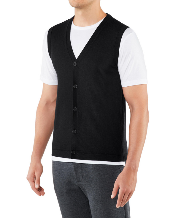 Image of FALKE Men Waistcoat, M, Black, Block colour, Virgin Wool