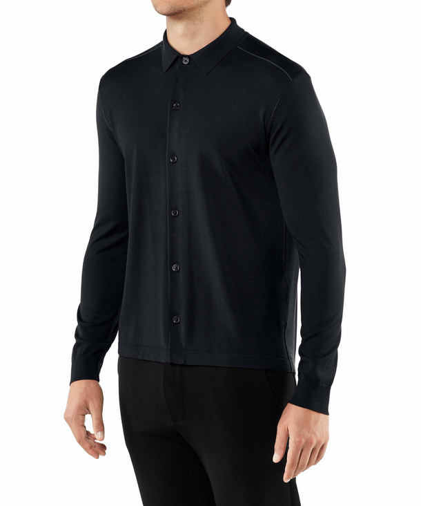 Image of FALKE Men Shirt Polo, 3XL, Blue, Block colour, Virgin Wool