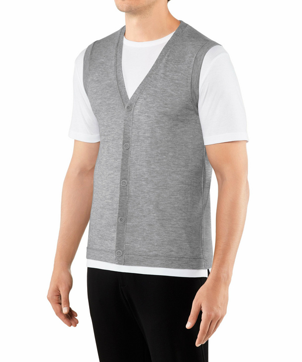 Image of FALKE Men Waistcoat, XL, Grey, Block colour, Virgin Wool