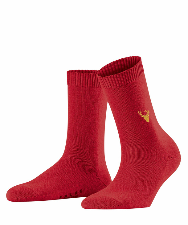 Image of FALKE Cosy Wool Moose Socks, Women, -, Red, Motif, Wool