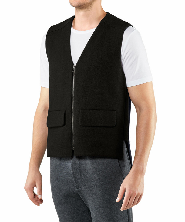 Image of FALKE Men Waistcoat V-neck, 54, Blue, Structure, Virgin Wool