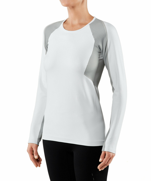 Image of FALKE Line 1 Women Longsleeved Shirt Round-neck, XS, White, Other pattern